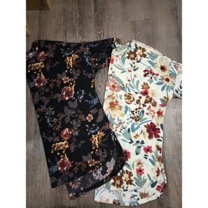 Lildy 3/4 Sleeve Printed Waffle Knit Tunic Lot of 2 Black White Floral Tops L/XL